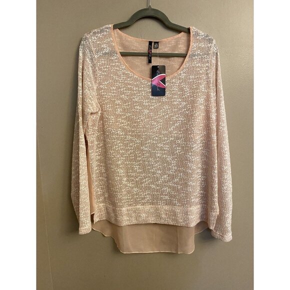 Extra Touch Women Tunic Size 1X Peach Textured Long Sleeve Top Sheer Detail NEW - Picture 1 of 9